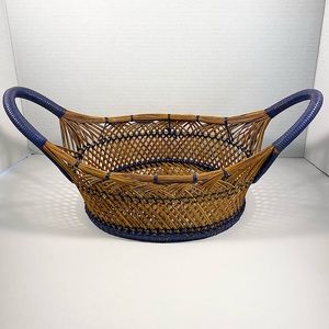 Vintage wicker and blue basket with handles